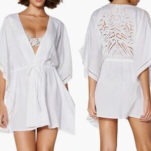 Vix Paula Hermanny White Cover-Up Dress | Lace Back Kaftan | XS/PP